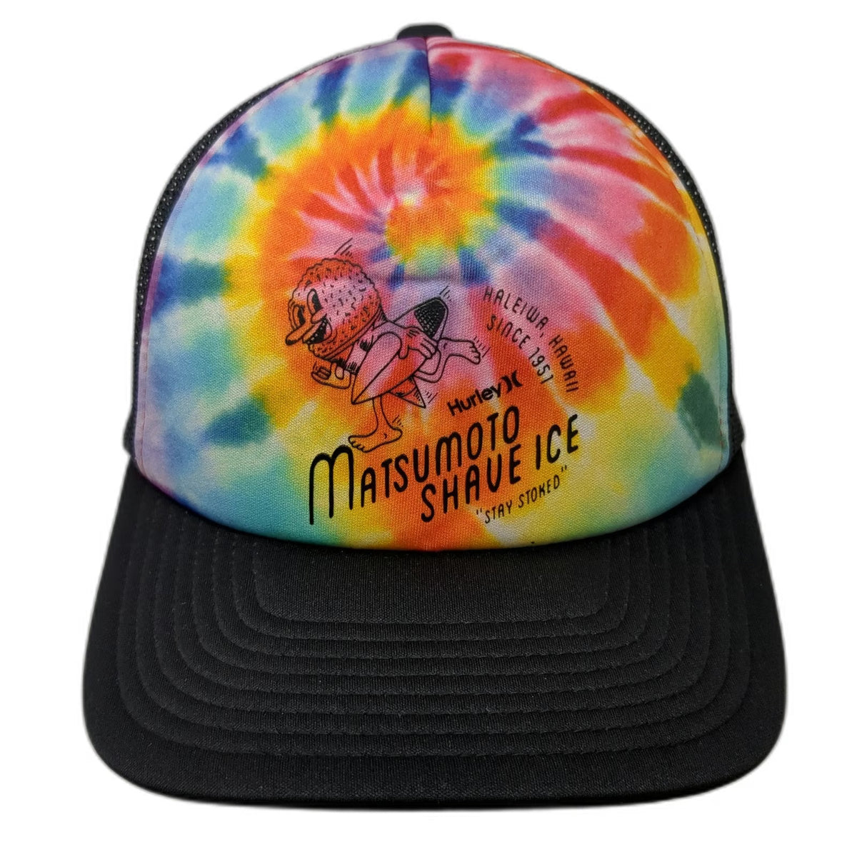 Hurley Matsumoto Shave Ice Surf Tie Dye Trucker Hat One Size Black Mesh Snapback