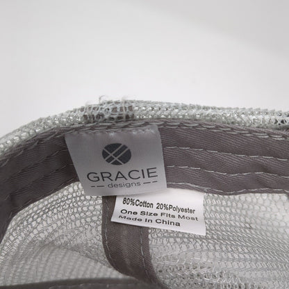 Gracie Designs Ponyback Trucker Hat Gray OS Adjustable Mesh Floral Distressed