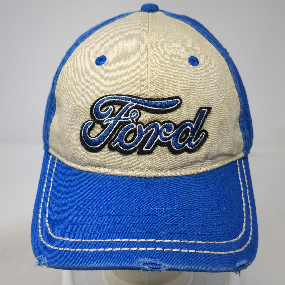 Ford Blue One Size Baseball Cap Slideback Hat Frayed Brim Contrast Stitching