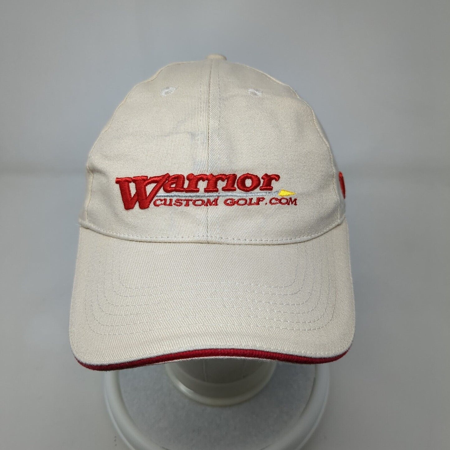 Warrior Custom Golf.Com Fitted Hat Tan One Size Embroidered Vented Holes 6 Panel