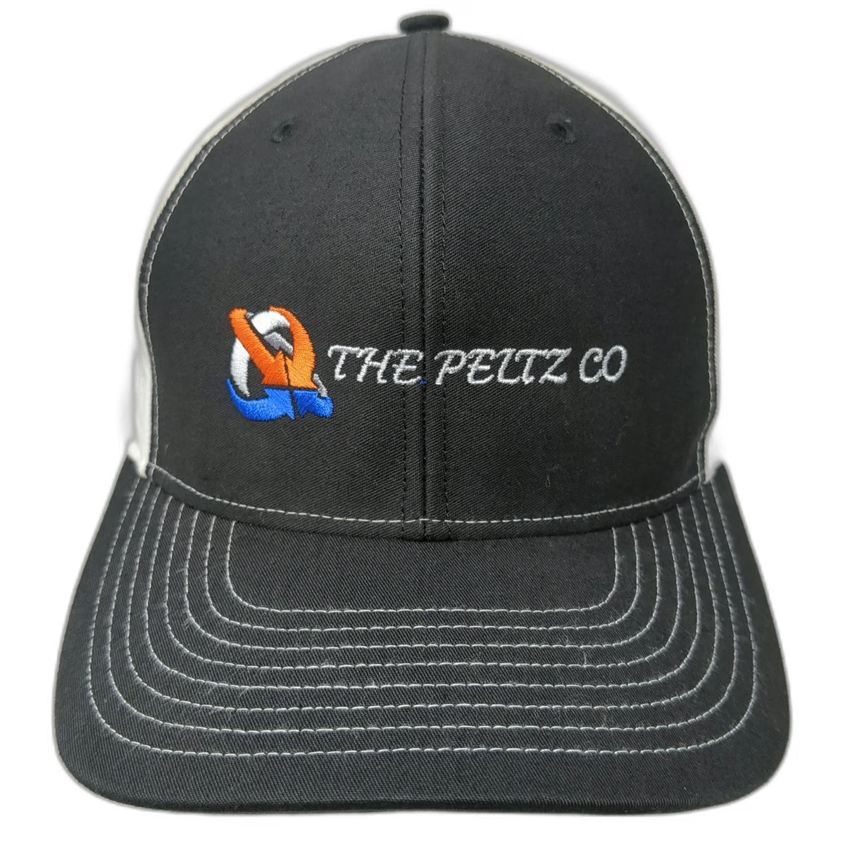 Richardson Trucker Hat Black One Size The Peltz Co Logo Snapback Contrast Stitch