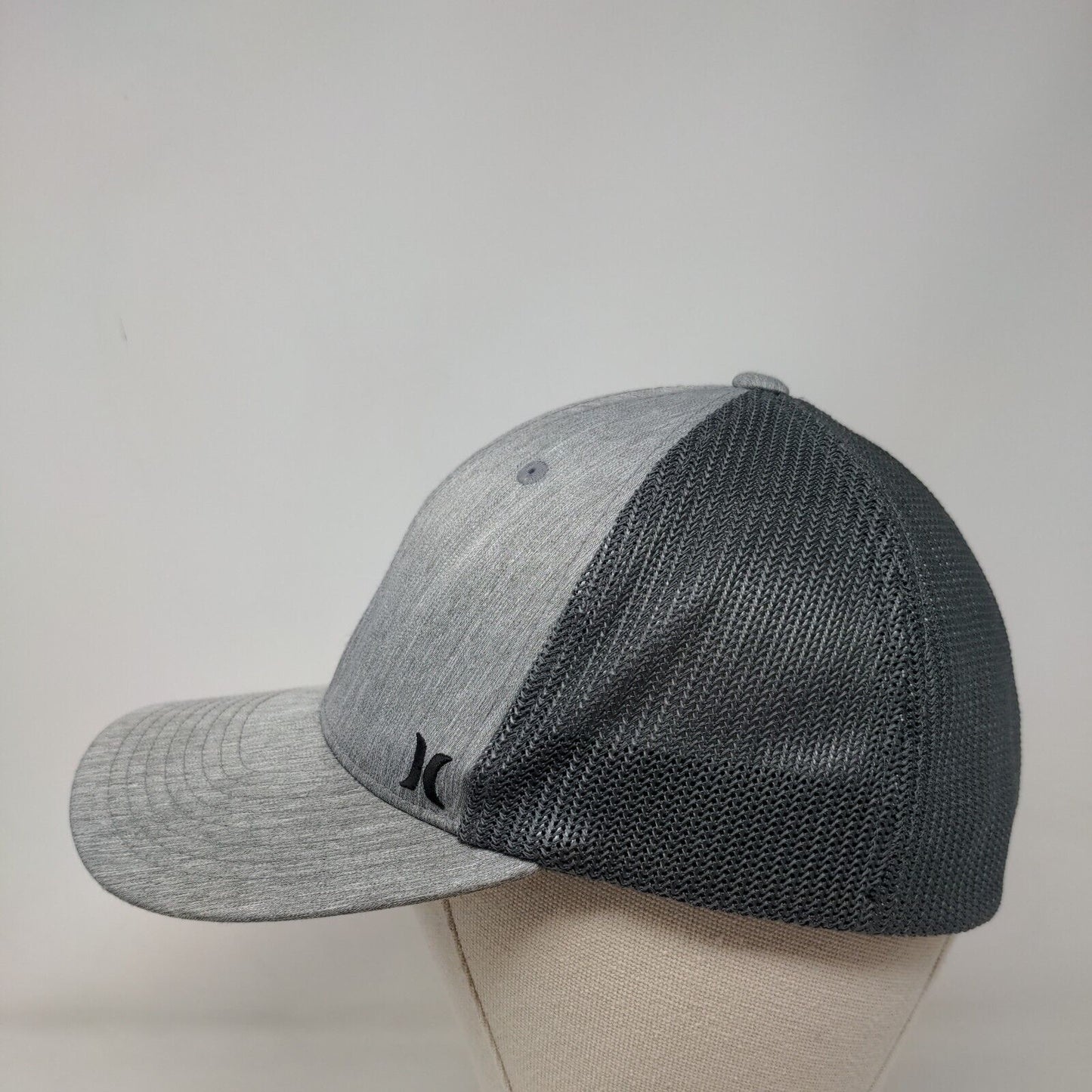 Hurley Fitted Trucker Hat Gray L/XL Embroidered Breathable Mesh Back Yupoong