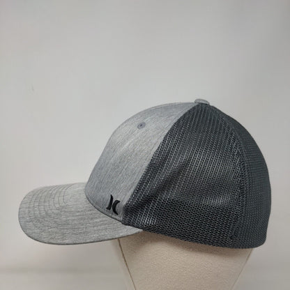 Hurley Fitted Trucker Hat Gray L/XL Embroidered Breathable Mesh Back Yupoong