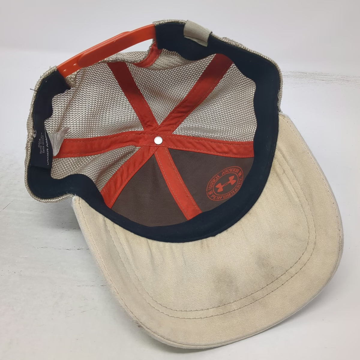 Under Armour Trucker Hat Beige One Size Mesh Back Antler Logo Snapback Cap