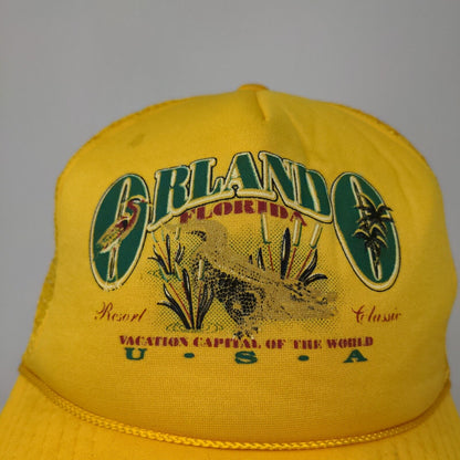 Orlando Florida Men's Snapback Mesh Back Trucker Hat Yellow Adjustable Vintage