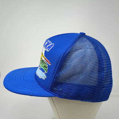 Blue Trucker Hat Alaska Bush Plane Scenic Mesh Snapback Foam Rope Logo Vintage