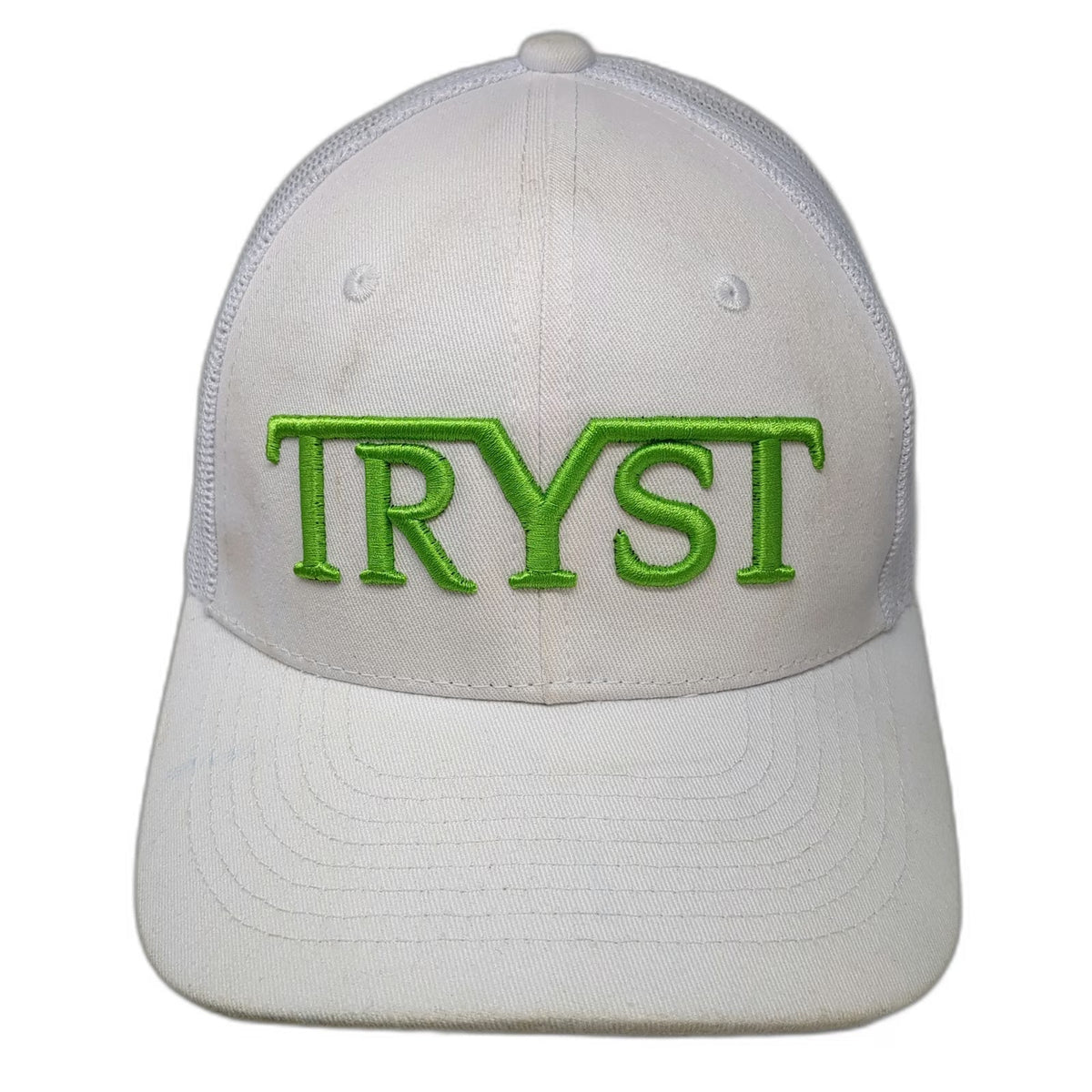 Trucker Hat White Green One Size Tryst Embroidered Logo Snapback Mesh Back