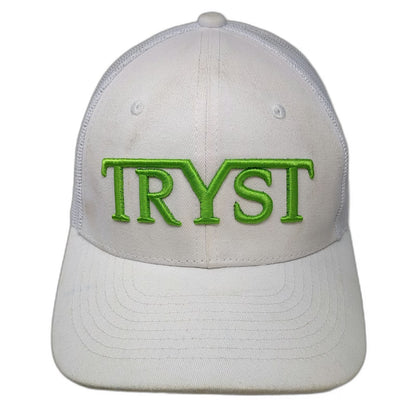 Trucker Hat White Green One Size Tryst Embroidered Logo Snapback Mesh Back