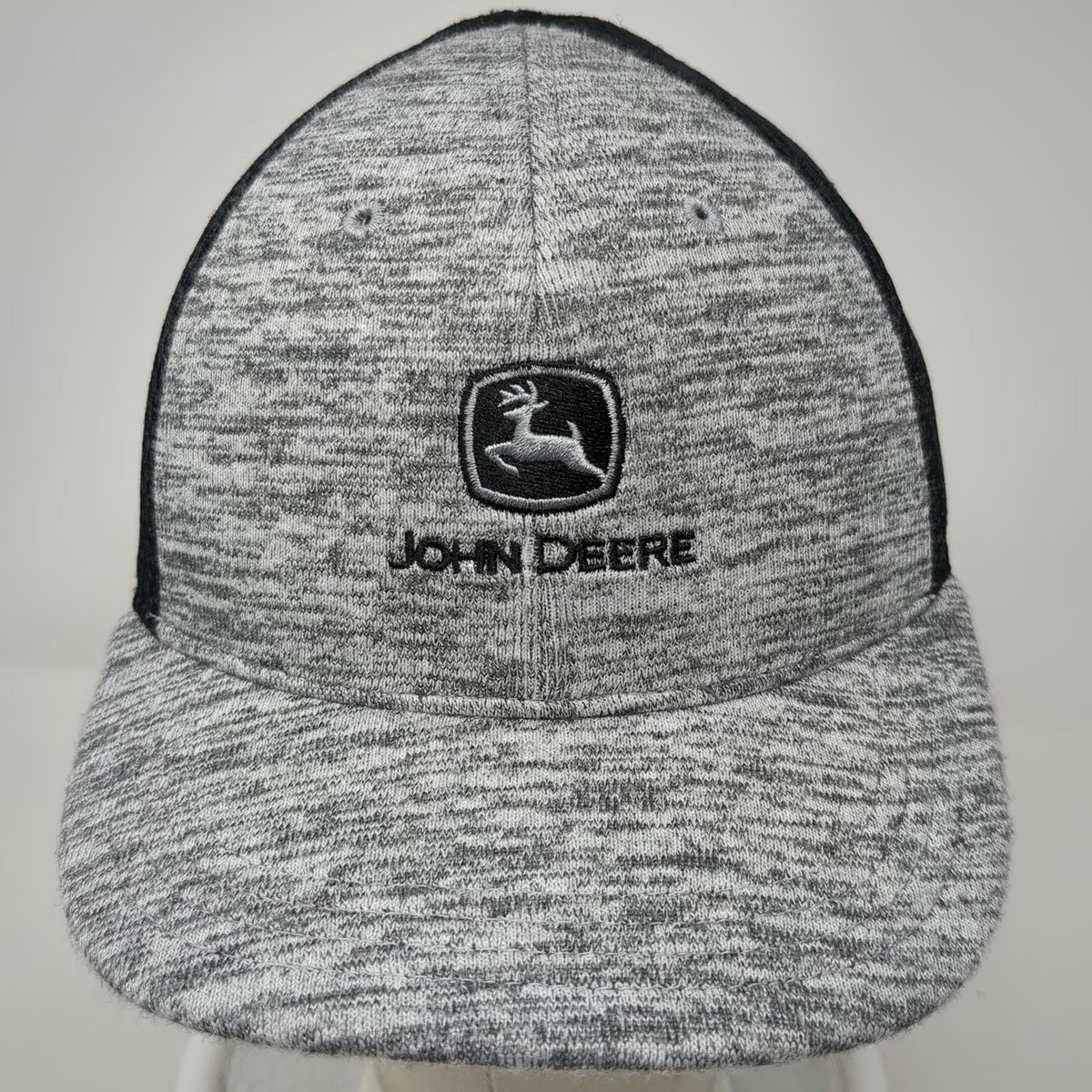 John Deere Baseball Cap Gray Black One Size Mesh Back Heathered Memory Fit Hat