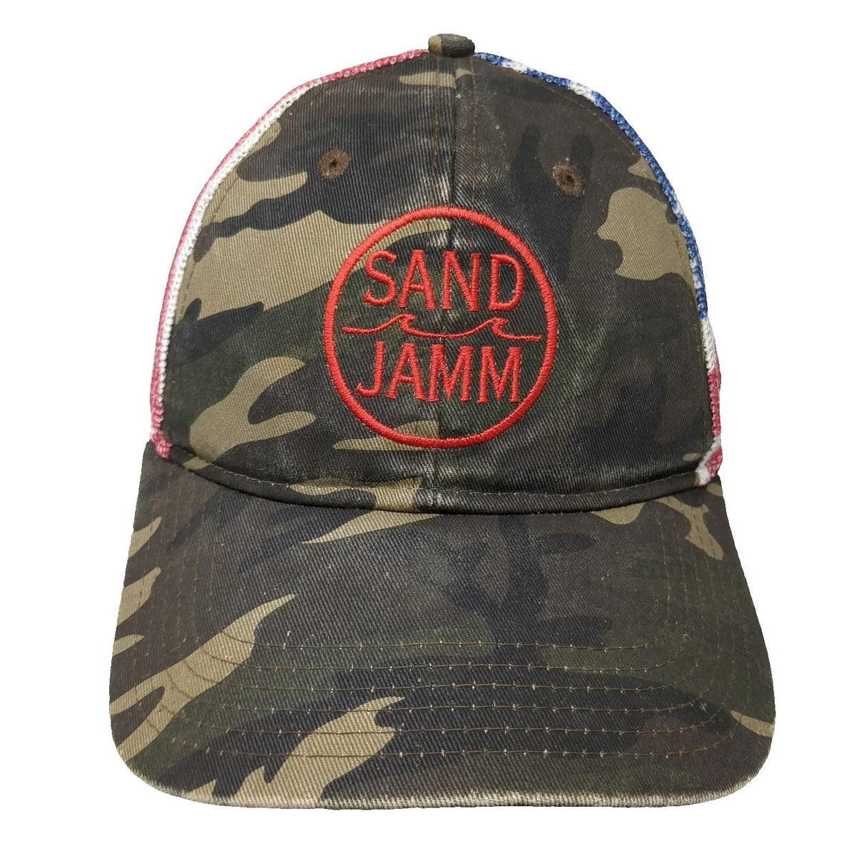 Otto Trucker Hat Green Red White Blue One Size Camo American Flag Sand Jamm