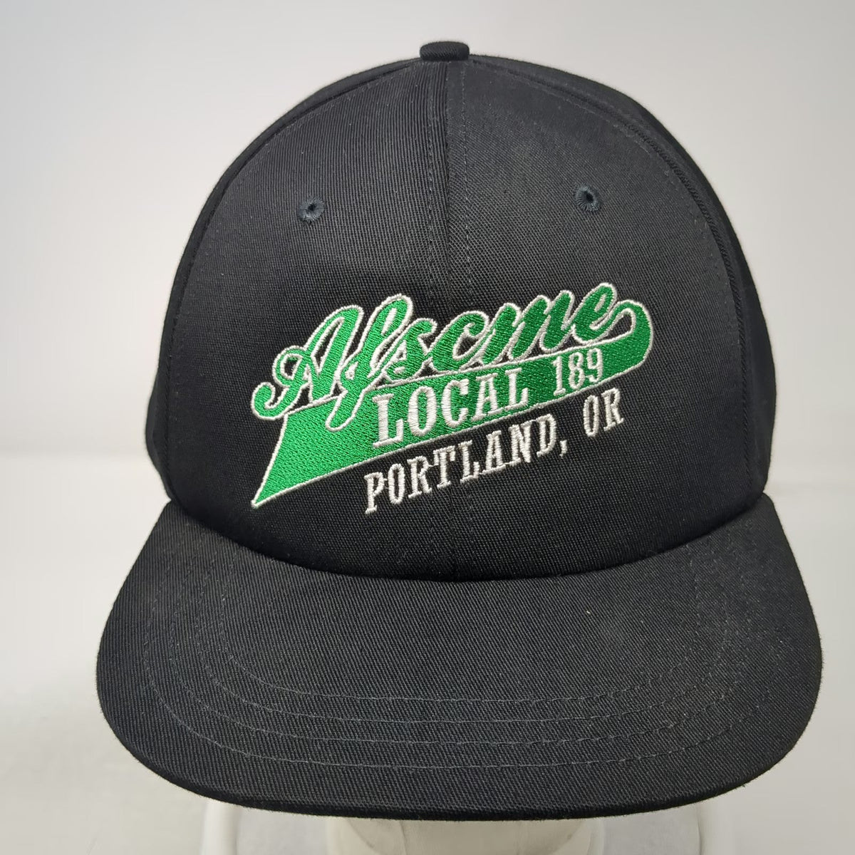 Unionwear Baseball Cap Black One Size Leather Strap Made in USA AFSCME Local 189