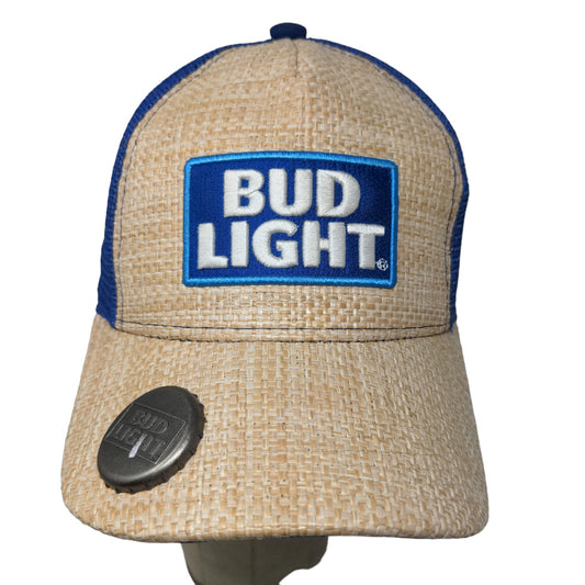 Bud Light Men's Snapback Mesh Back Hat Tan Blue Embroidered Logo Beer