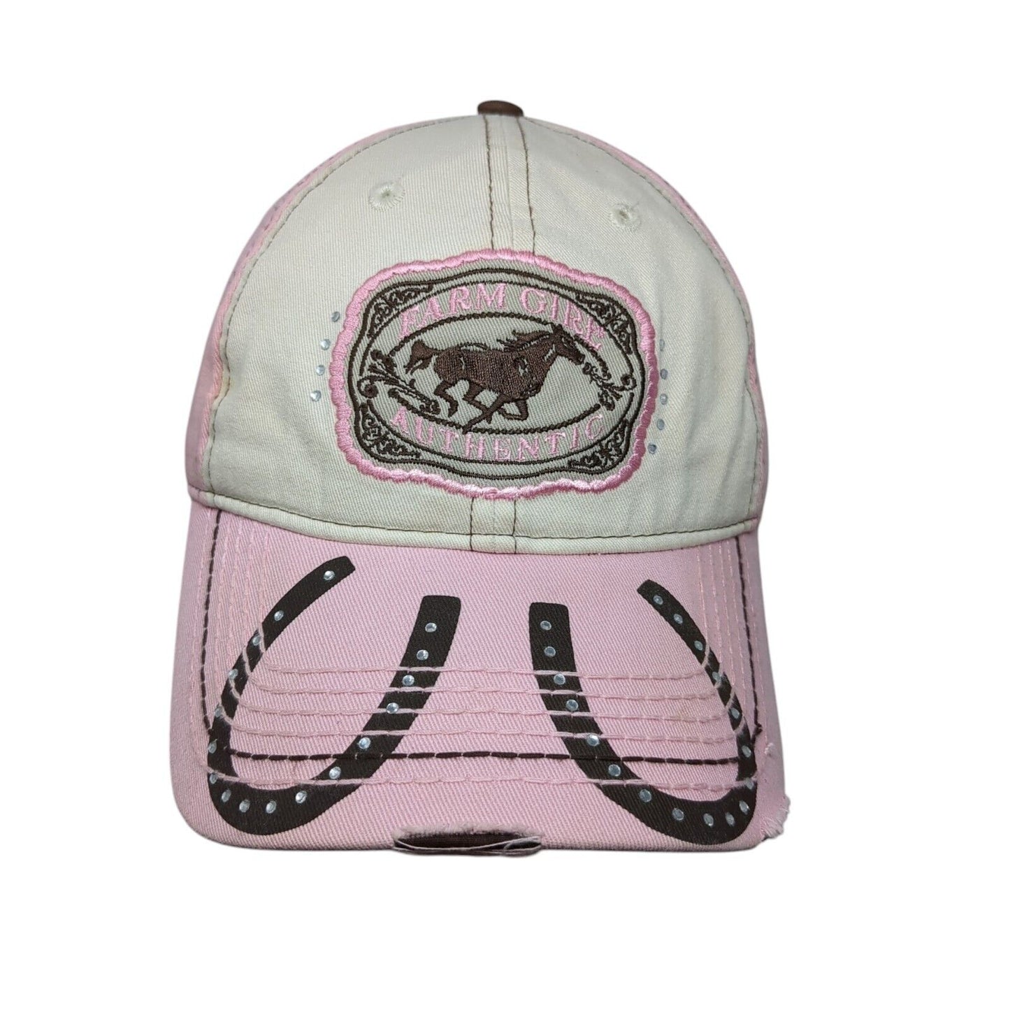 Farm Girl Authentic Strapback Hat Pink OSFA Embroidered Knee Dip & Lovin' It