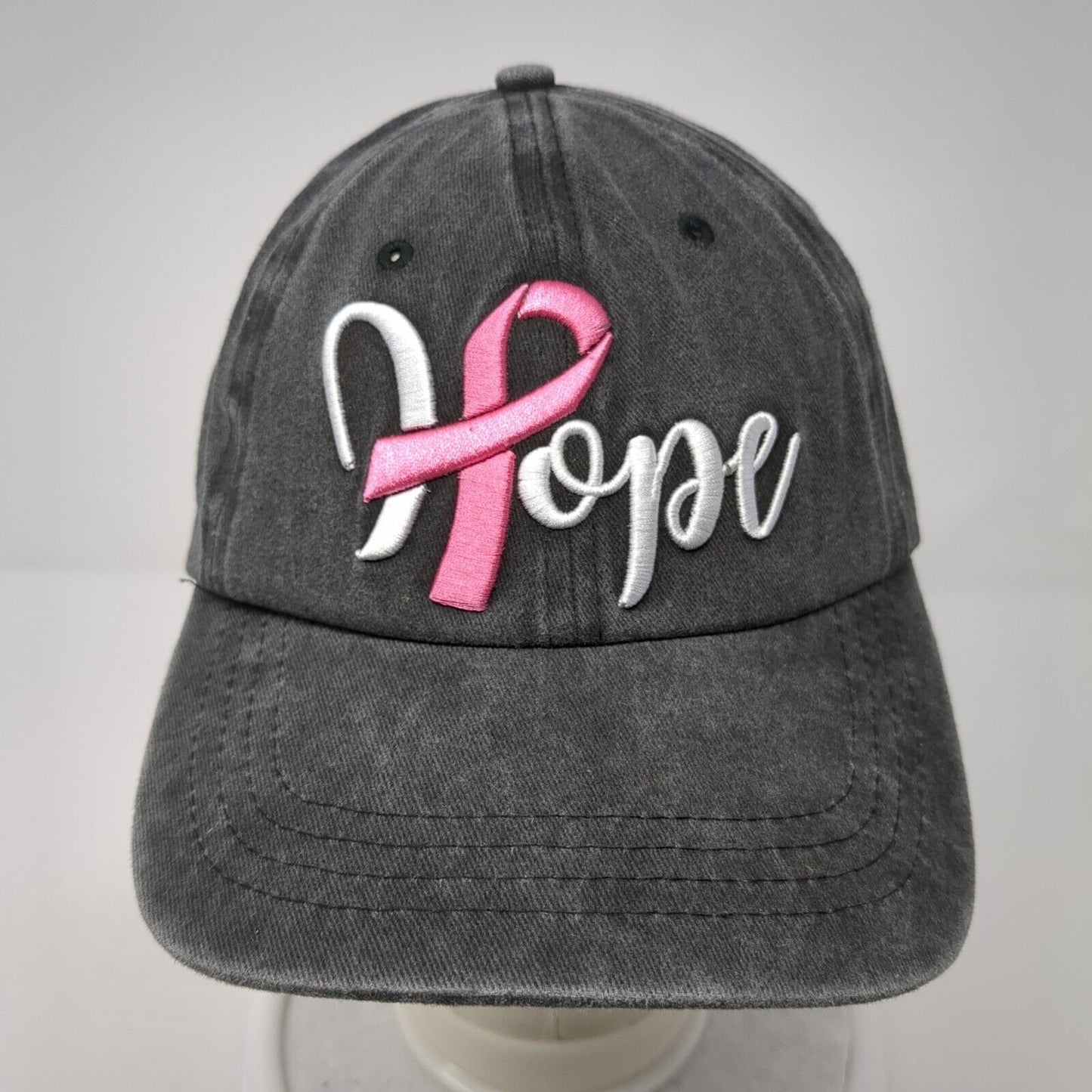 Hope Pink Ribbon Slideback Hat Gray One Size Adjustable Embroidered