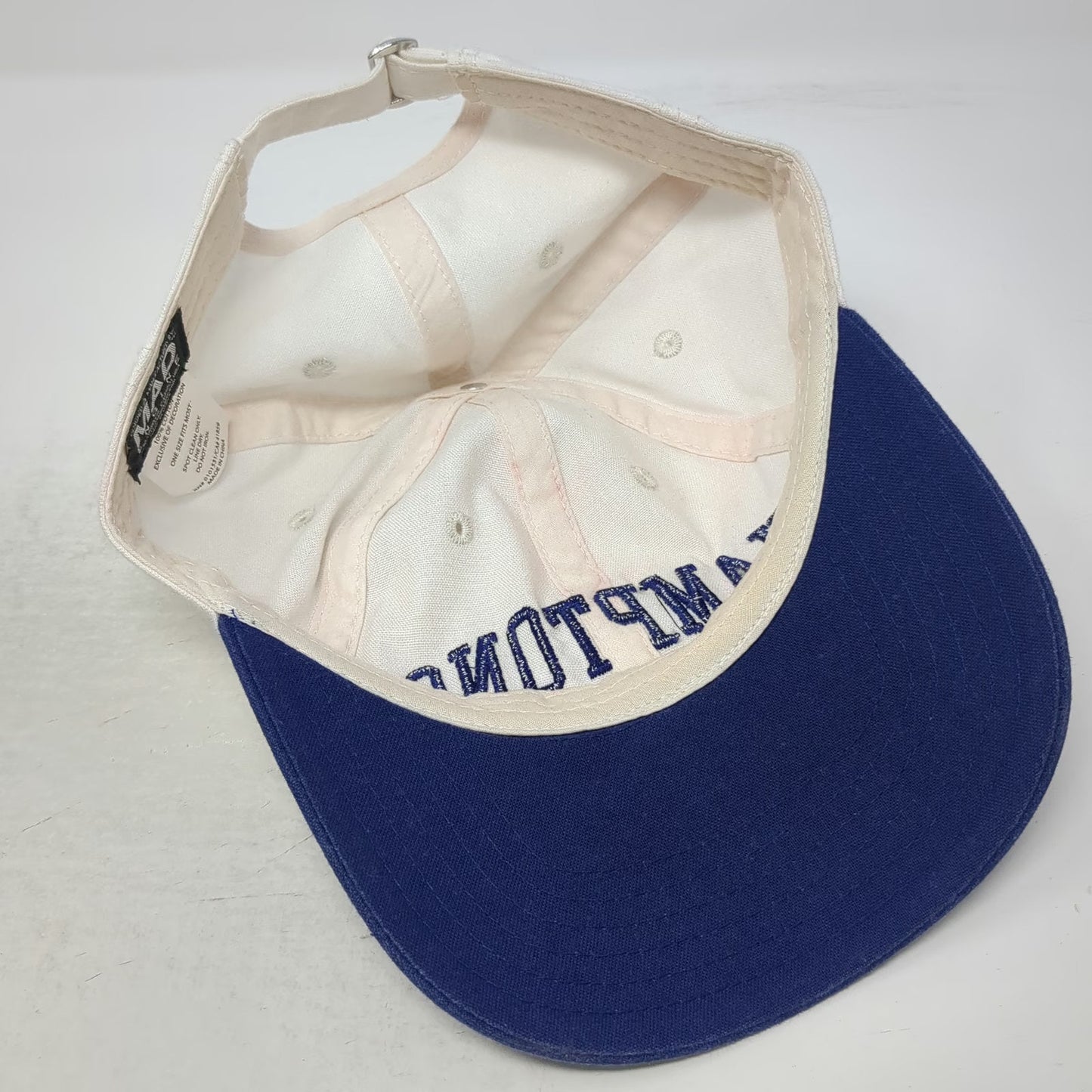Mad Engine Hamptons Embroidered Baseball Cap White Blue One Size Slideback Hat