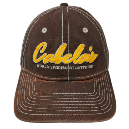 Cabela's Baseball Cap Brown One Size Contrast Stitching Yellow Logo Strap Hat