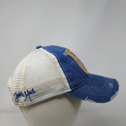 Judith March Patchwork Texas Trucker Hat Blue One Size Distressed Mesh Back