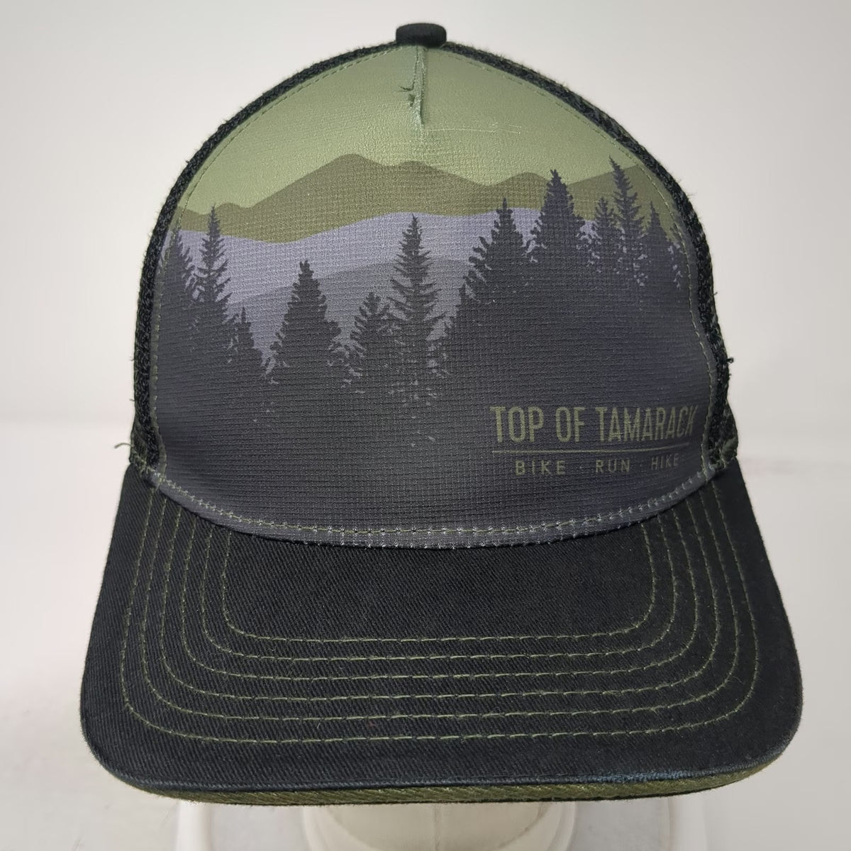 Top of Tamarack Trucker Hat Black One Size Mesh Back Landscape Mountains hat