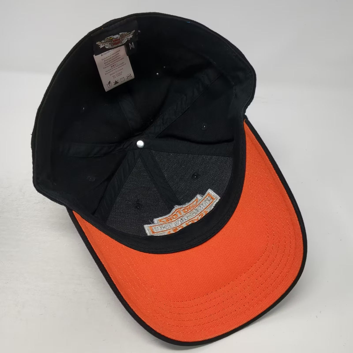 Harley-Davidson Black Baseball Cap M Embroidered Shield Logo Fitted Hat Orange