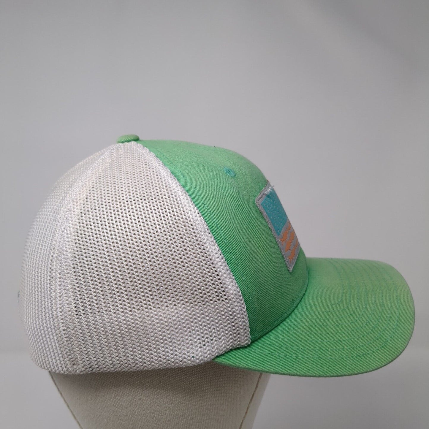 Columbia Fish Flag Fitted Trucker Hat Green S/M Lightweight Mesh Back 6 Panel