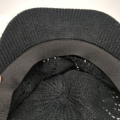 Black Army Cap One Size Knit Pointelle Chevron Pattern Ribbed Brim Soft Warm Hat