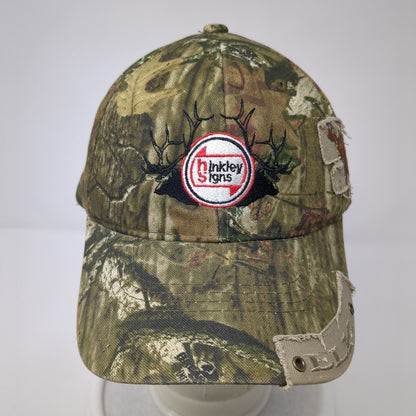 Hinkley Signs Elk Strapback Hat Camouflage OS Adjustable Distressed Outdoor Cap