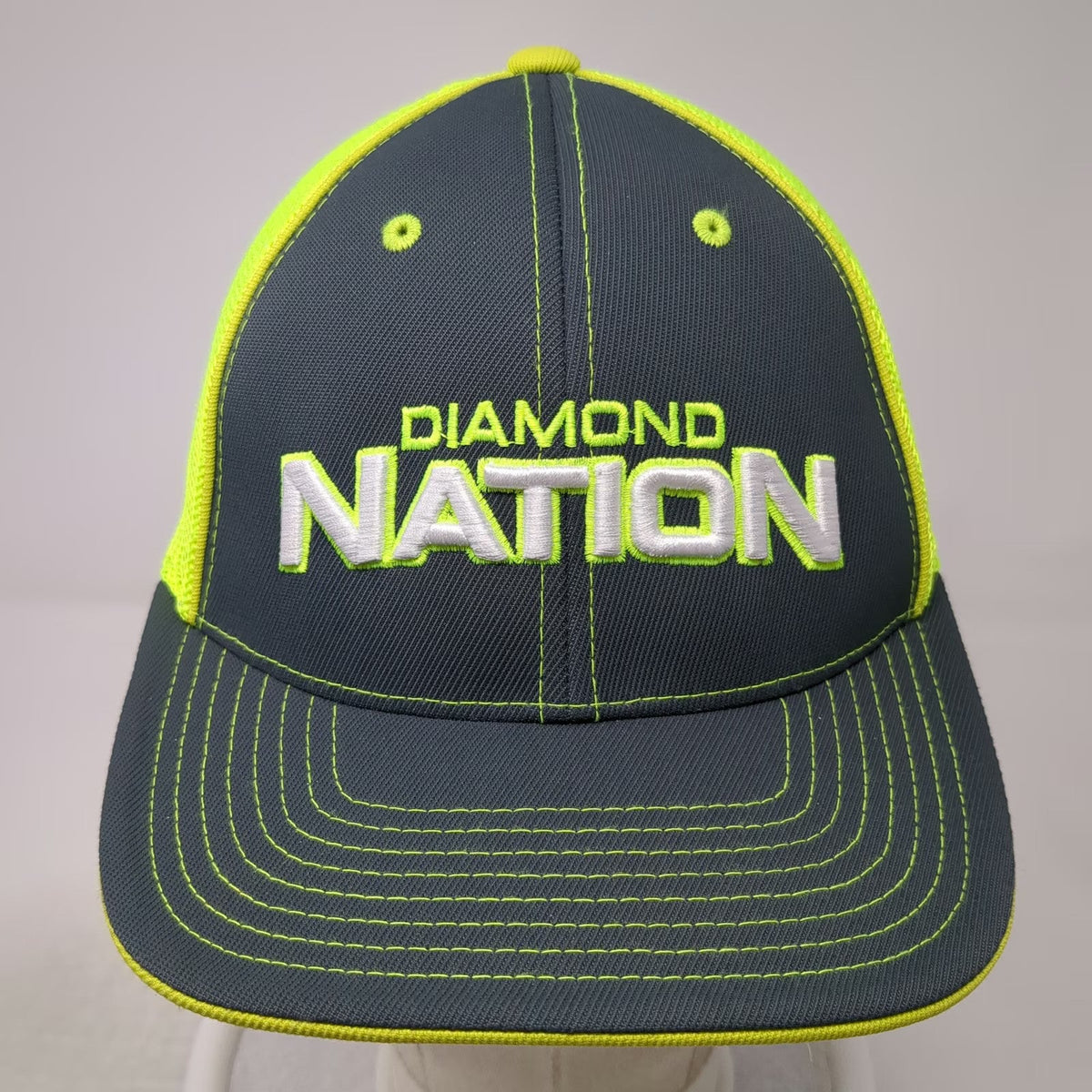 Pacific Headwear Baseball Cap Gray Yellow 7 3/8 Diamond Nation Mesh Hat 404M