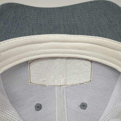 Scheels Trucker Hat Gray White Brown One Size Leather Patch Mesh Back Snapback
