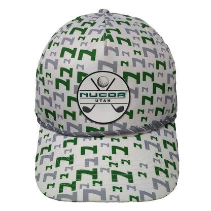 IBF 5 Panel White Green Gray Hat One Size Nucor Utah Golf Logo Rope Snapback