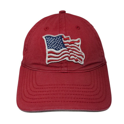 American Flag Strapback Hat Red OSFA Adjustable Embroidered Hybrid