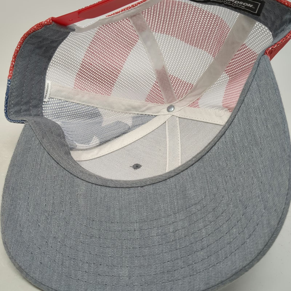 Richardson Trucker Hat Gray One Size American Flag CNR Leather Patch Snapback