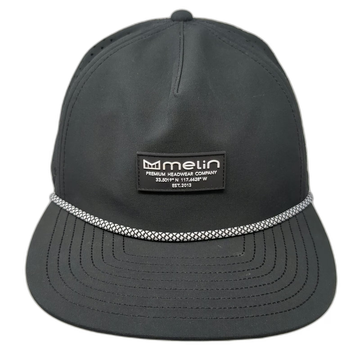Melin Trucker Hat Black L Perforated Rope Flat Brim Hydro Coronado Poly Snapback
