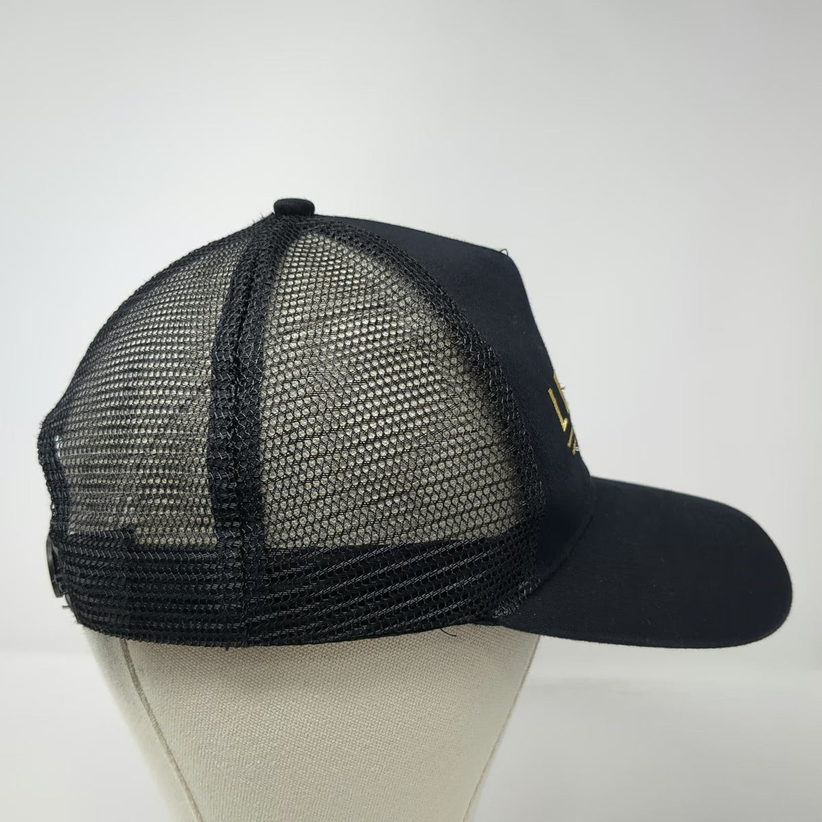 Legacy Motor Club Trucker Hat Black One Size Mesh Back Snapback Gold Embroidery