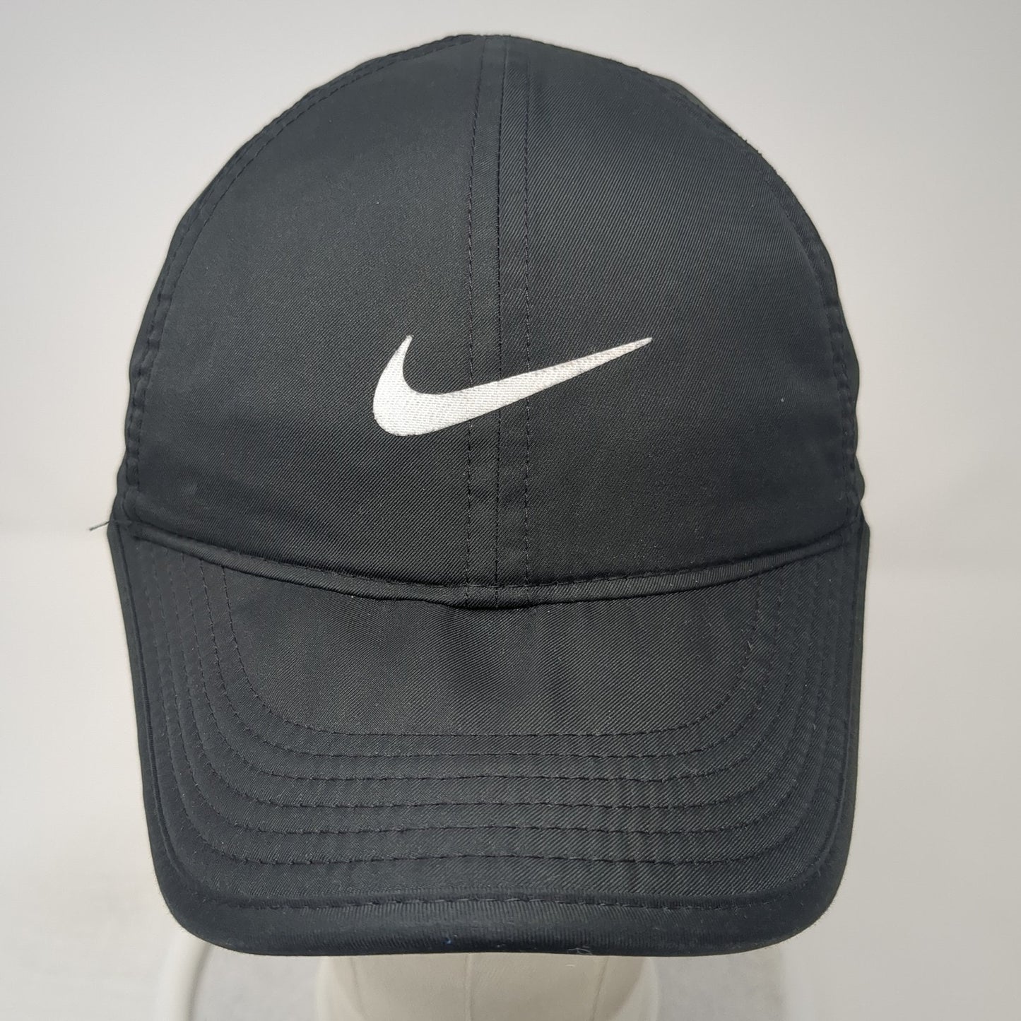 Nike Strapback Hat Black One Size Adjustable Featherlight Swoosh Dri-Fit