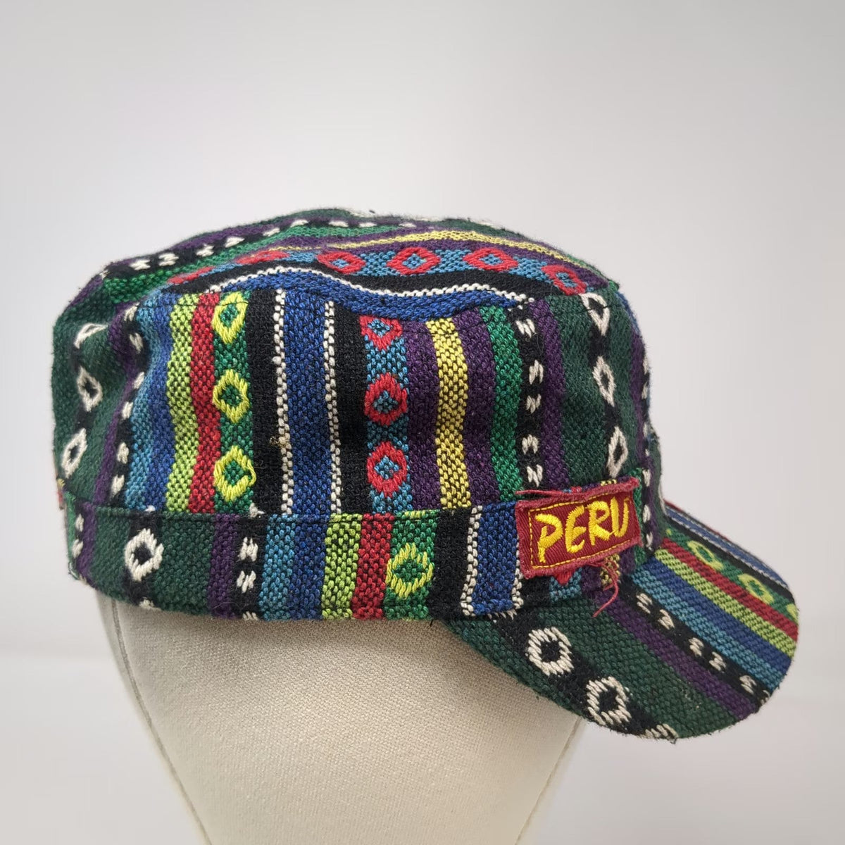 Qena Design Army Cap Green Multicolor One Size Woven Geometric Peru Patch Hat