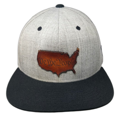 Yupoong Snapback Hat Gray OSFM We The People US Map Leather Patch Green Under