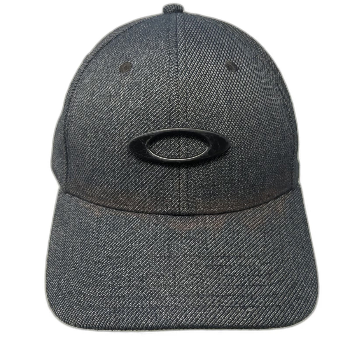Oakley Baseball Cap Gray XL Flexfit Rubber Logo Denim Texture Curved Brim Hat
