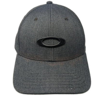 Oakley Baseball Cap Gray XL Flexfit Rubber Logo Denim Texture Curved Brim Hat