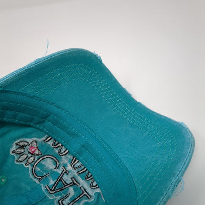 Cat Mom Strapback Hat Blue OS Adjustable Embroidered Distressed KB ETHOS Vintage