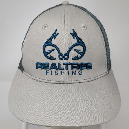 Realtree Baseball Cap Gray Blue M Fishing Hook Logo Mesh Back Stretch Fitted Hat