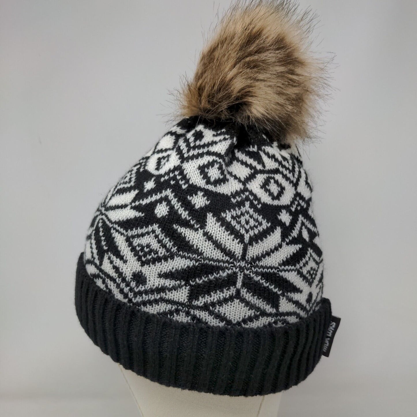 Muk Luks Knit Faux Fur Pom Pom Beanie Hat Multi One Size Fair Isle