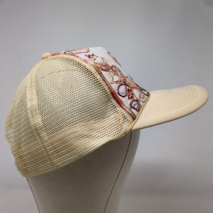 Unbranded Snapback Trucker Hat Tan OSFA Adjustable Stitch Paisley Mesh Back
