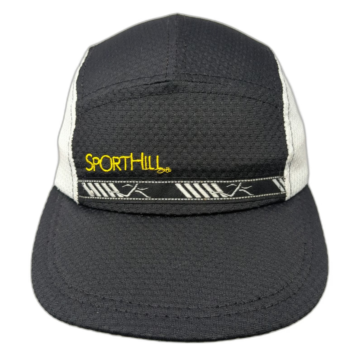 SportHill 5 Panel Black White One Size Running Mesh Side Panels Adjustable Hat