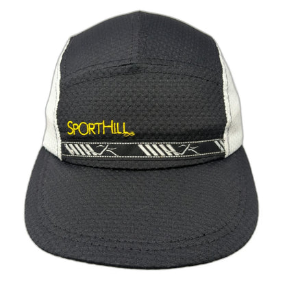 SportHill 5 Panel Black White One Size Running Mesh Side Panels Adjustable Hat