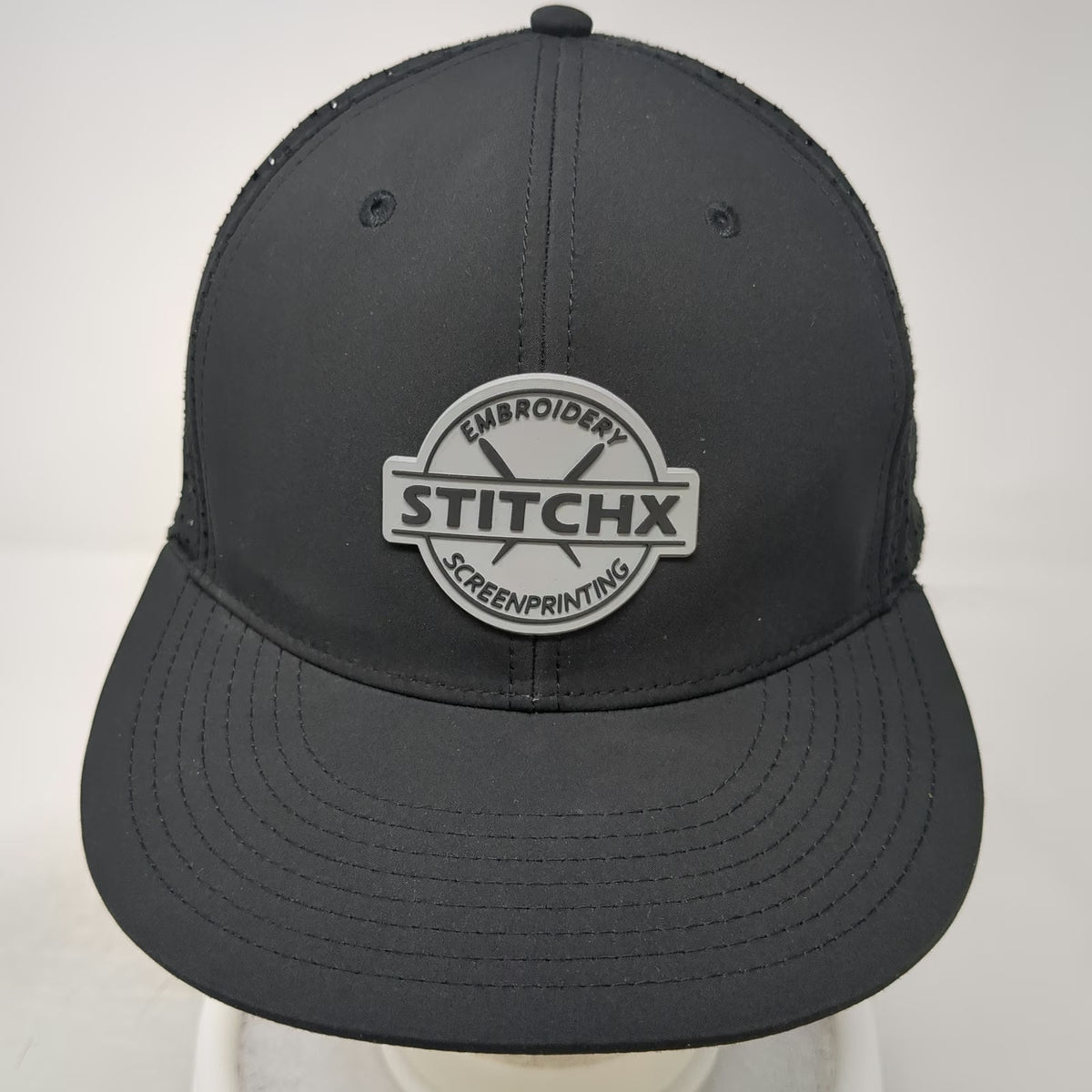 OTTO Trucker Hat Black One Size Stitchx Embroidery Screenprinting Mesh Flat Brim