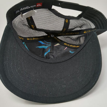 Quiksilver Trucker Hat Black OSFM Mesh Back Palm Tree Tropical Print Snapback