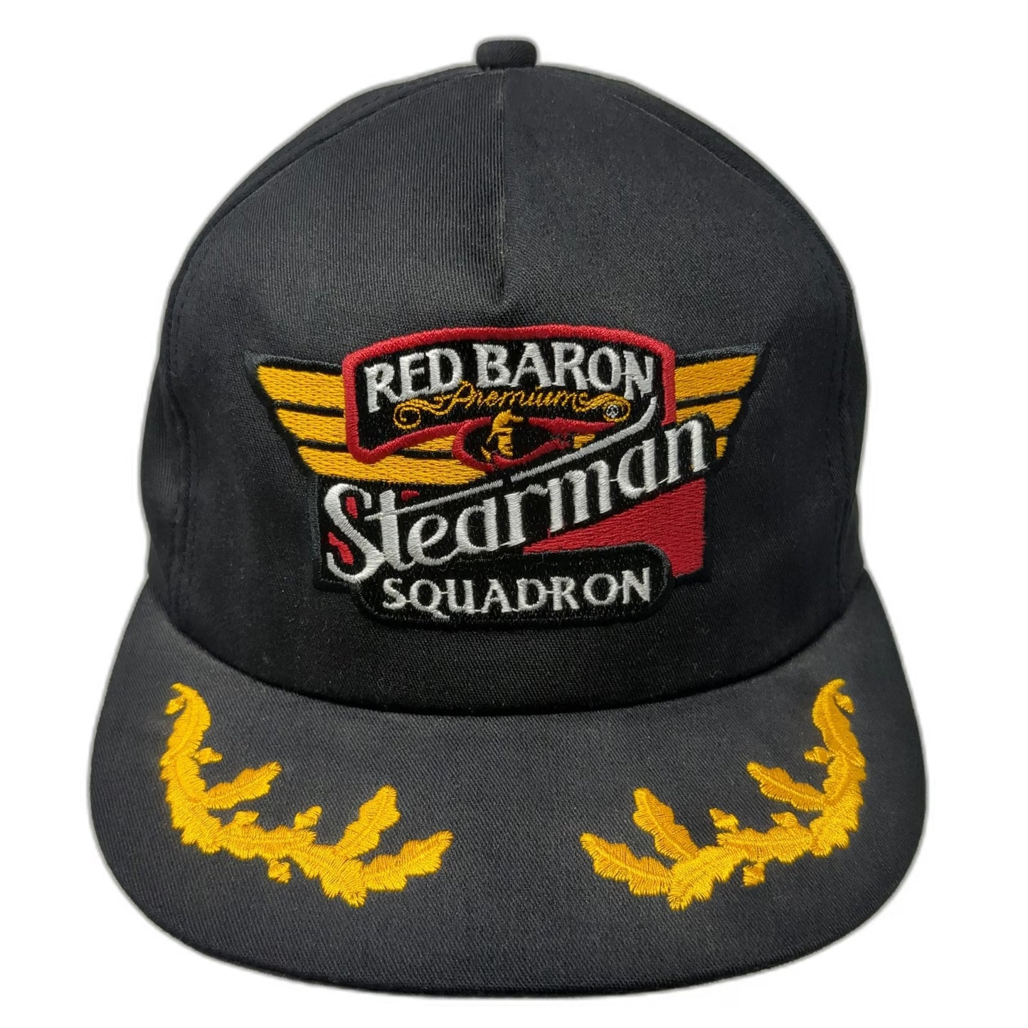 K-Products 5 Panel Black Hat Red Baron Stearman Squadron Scrambled Eggs Vintage
