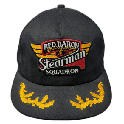 K-Products 5 Panel Black Hat Red Baron Stearman Squadron Scrambled Eggs Vintage