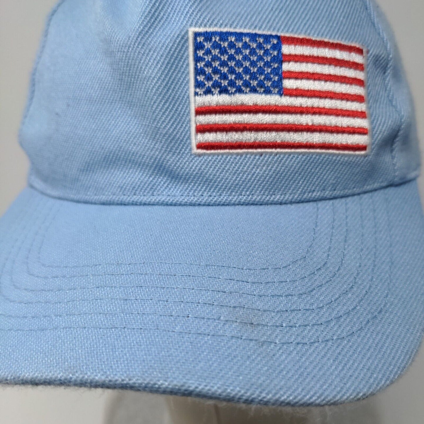 American Flag Strapback Hat Blue OSFA Adjustable Embroidered Patriotic Polyester