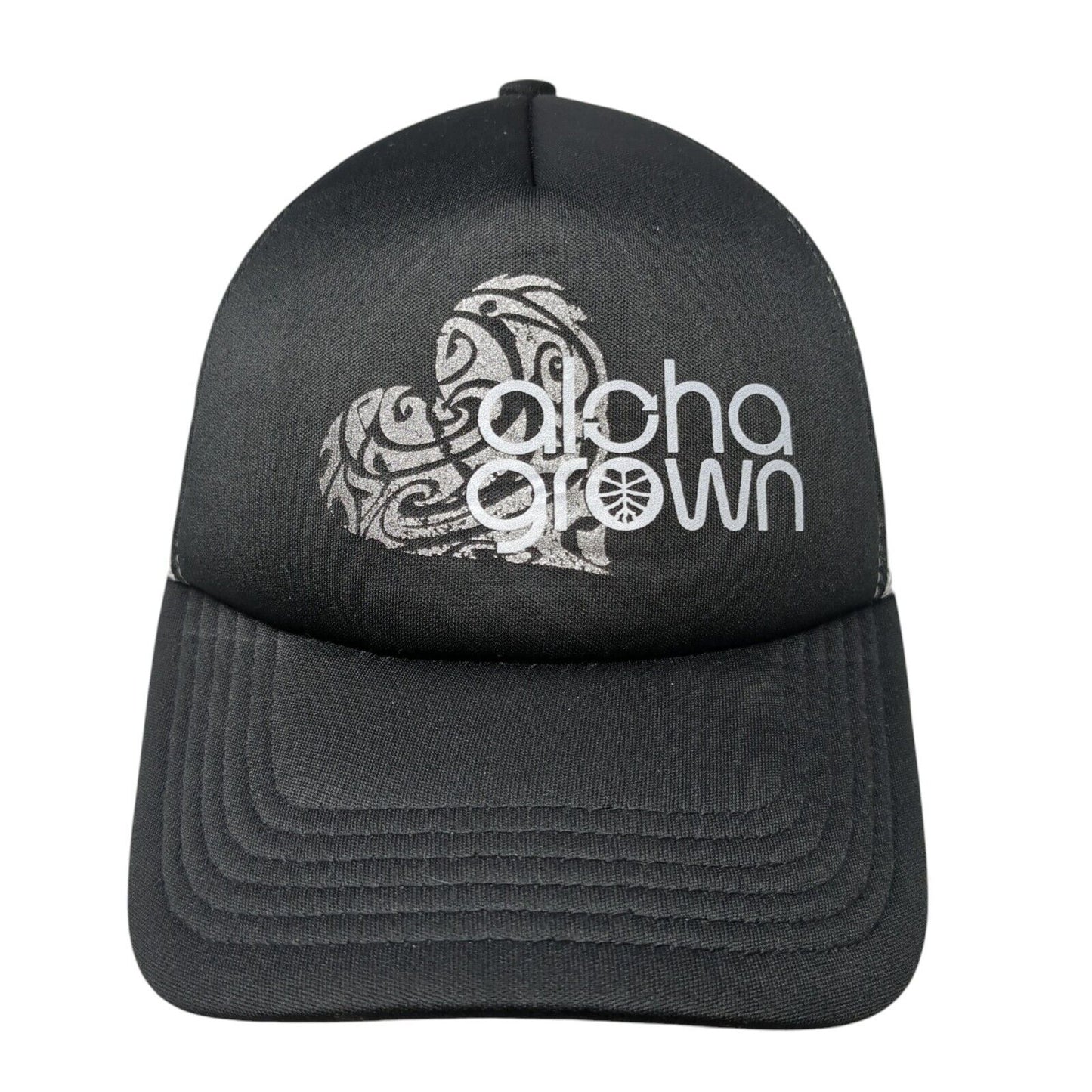 Aloha Grown Snapback Trucker Hat Black One Size Adjustable Mesh Back 6 Panel